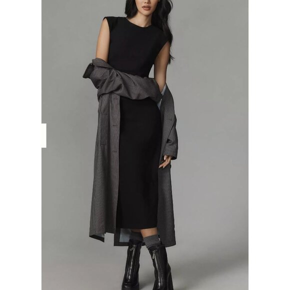 Anthropologie NWT Maeve Cap-Sleeve Slim Midi Dress in Black Size Large - Picture 1 of 6